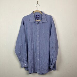 Stafford | Fitted Broadcloth Blue & White Striped Button Down Shirt 18 36-37